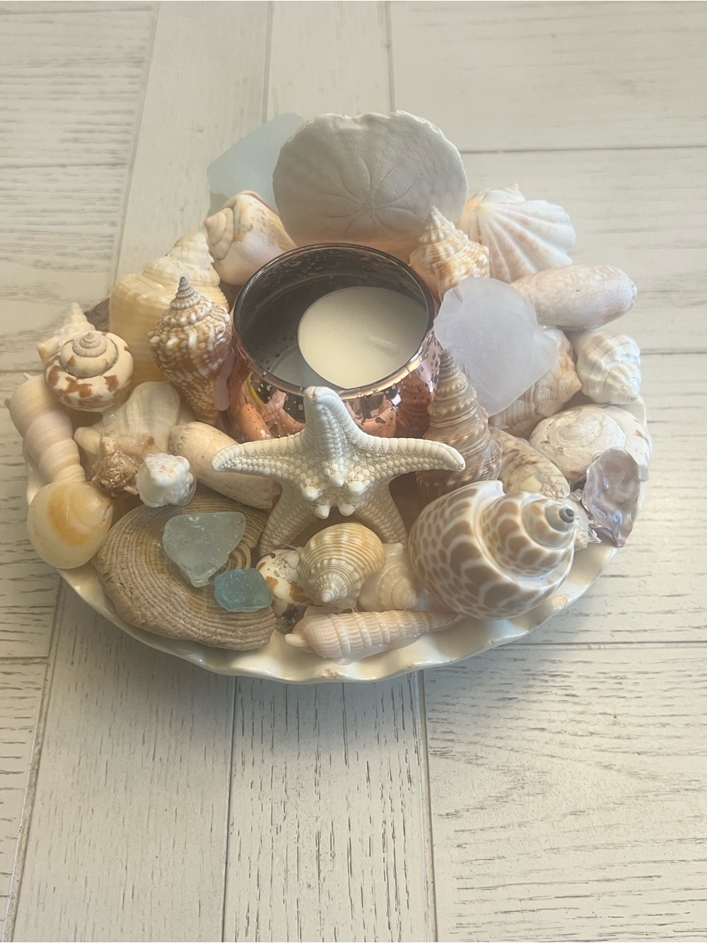Handmade Coastal Seashell Decorative Tea Light Holder Centerpiece